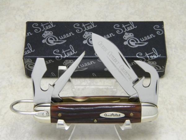 Queen Cutlery Collectors Inc. 2000 Bone Scout Camp Utility Knife in Box - Queen Steel Shield Queen Cutlery Collectors Inc. 2000 Bone Scout Camp Utility Knife in Box - Queen Steel Shield