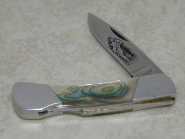 Frost Cutlery Japan Genuine Abalone Pearl Nude Lady Lockback Knife in Box (Item #1) Frost Cutlery Japan Genuine Abalone Pearl Nude Lady Lockback Knife in Box (Item #1)