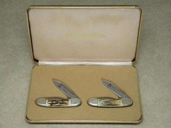 Taylor Cutlery Co. Bear Creek Stag Jesse James & Billy the Kid Canoe Knife Set - NIB