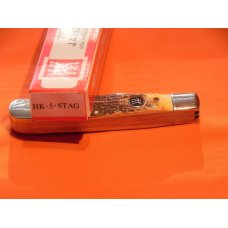Vintage, NOS, J A Henckels 2 Blade Trapper with Premium Stag Handles w/ Black Shield +Orig Box