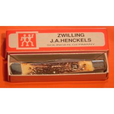 Vintage, NOS, J A Henckels 2 Blade Trapper with Premium Stag Handles w/ Black Shield +Orig Box