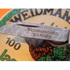 2007 Weidmannsheil Grooved Horn Handles & Genuine German Rain Drop Damascus Blade +Etching -NOS/NM/M 2007 Weidmannsheil Grooved Horn Handles & Genuine German Rain Drop Damascus Blade +Etching -NOS/NM/M