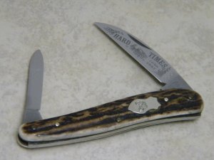 Fight'n Rooster Germany Stag "Hard Times" Wharncliffe Half Whittler Knife c.1987