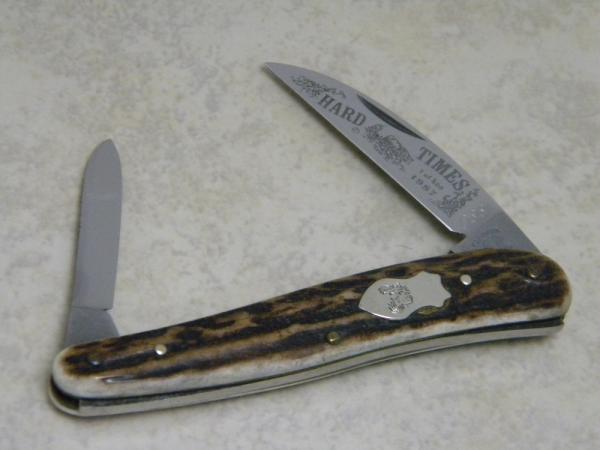 Fight'n Rooster Germany Stag "Hard Times" Wharncliffe Half Whittler Knife c.1987