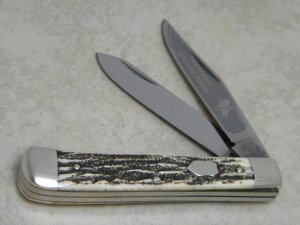 Bulldog Brand Hammer Forged Solingen Germany "Tennessee Walking Horse" Bone Stag Trapper Knife