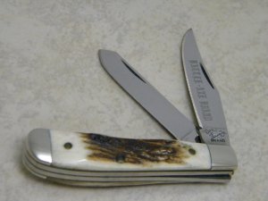 Battle Axe Brand USA (Made by Queen Cutlery) Stag Mini Trapper Knife