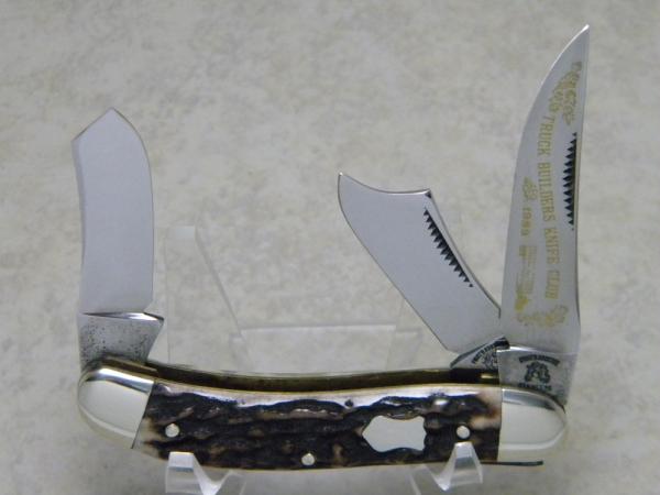 Fight'n Rooster Germany Stag "TBKC - Truck Builders Knife Club" Sowbelly Stockman Knife c.1989 Fight'n Rooster Germany Stag "TBKC - Truck Builders Knife Club" Sowbelly Stockman Knife c.1989