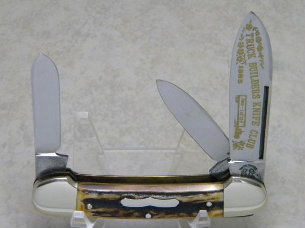 Fight'n Rooster Germany Stag "TBKC - Truck Builders Knife Club" Gunboat Canoe Knife c.1985 Fight'n Rooster Germany Stag "TBKC - Truck Builders Knife Club" Gunboat Canoe Knife c.1985