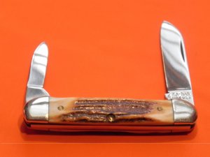 Vintage Ka-Bar Pocket Knife (Model # 1194) with Nice Stag Handles -Blades have gator snap.  M/NM