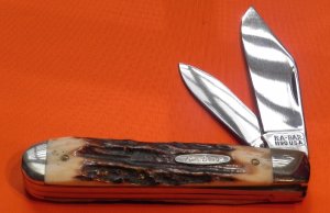 Vintage Ka-Bar (Fat Cigar Jack) Pocket Knife (Model # 1190) with Nice Stag Handles -NOS