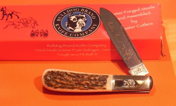 2007 Bulldog Brand, HAND MADE, 1 Blade Barlow w/ Fantastic Deer Stag Handles & Blade Etch +Orig Box 2007 Bulldog Brand, HAND MADE, 1 Blade Barlow w/ Fantastic Deer Stag Handles & Blade Etch +Orig Box