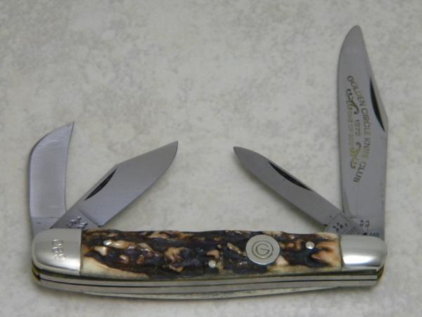 Kissing Crane Germany Stag 2345 XVIII "Golden Circle Knife Club" 4 Blade Stockman Knife c.1979