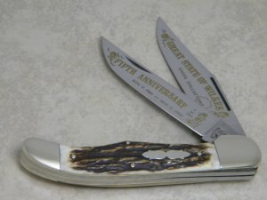 Fight'n Rooster Germany Stag "Great State of Wilkes Knife Collectors" Folding Hunter Knife c.1986