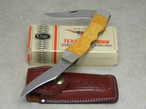 Case XX SS USA 10 Dot (1980) Yellow Micarta Texas Lockhorn Double Lockback Knife in Box