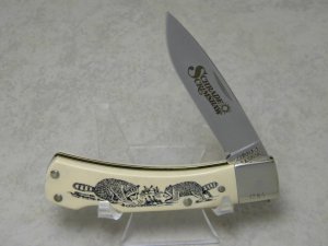 Schrade + USA 515 SC Raccoons Scrimshaw Lockback Knife 