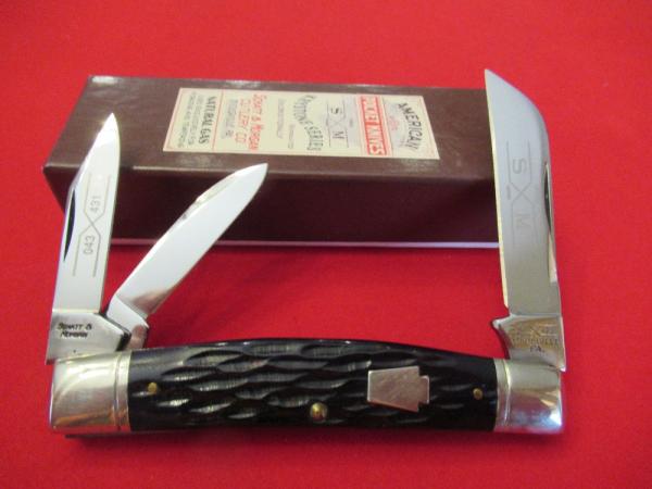 1997 Schatt & Morgan 3 Blade Congress Dark Blue Jigged Bone Handles Pattern # 043431 1997 Schatt & Morgan 3 Blade Congress Dark Blue Jigged Bone Handles Pattern # 043431