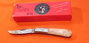 2007 Bulldog Brand, HAND MADE 1 Blade Barlow with Fantastic Oyster Swirl Handles & Orig Box -NOS/NM