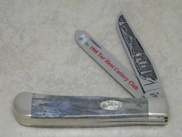 Case XX SS USA 3 Dot (1987) Bone 6254 SS "1988 Tar Hell Cutlery Club" Trapper Knife Case XX SS USA 3 Dot (1987) Bone 6254 SS "1988 Tar Hell Cutlery Club" Trapper Knife