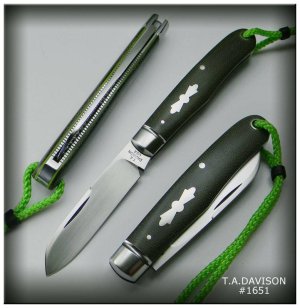 Todd Davison Custom Green Canvas Micarta Folder.   #1651