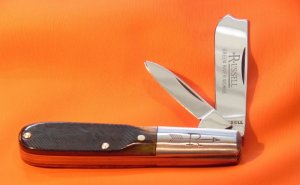 Russell (Green River Works) Barlow Pocket Knife w/ Dark Green Bone Handles & Blade Etching -NOS