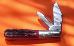 Vintage Boker (Tree Brand) 2 Blade Barlow with Beautiful Red Pick Bone Handles! -M/NM & NOS