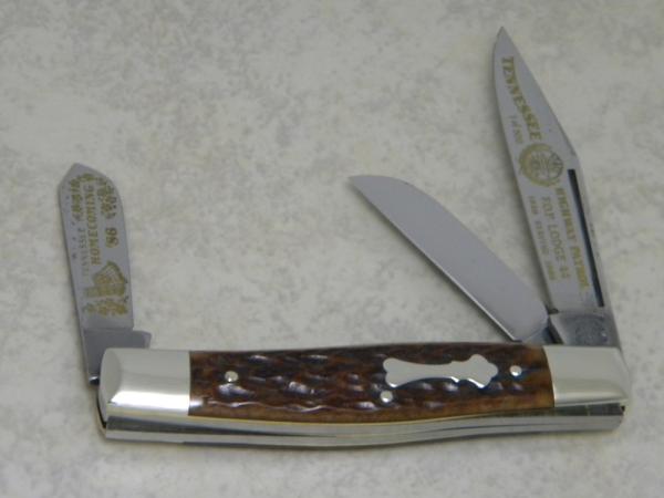Fight'n Rooster Germany Bone Stockman Knife 1986 Tennessee Highway Patrol F.O.P. Lodge 44