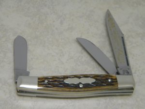 Fight'n Rooster Germany Pick Bone Propeller Shield Stockman Knife 1996 Lockwood Construction Co.