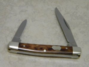 Bulldog Brand Hammer Forged Solingen Germany Smooth Brown Bone Tiny 2 Blade Stockman Knife c.1998