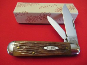 Robeson ShurEdge  Peachseed Jigged Bone Handle 2 Blade Jack Pattern # 0622056