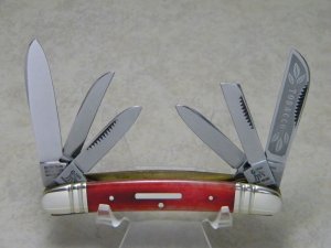 Bulldog Brand Hammer Forged Solingen Germany 1998 Red Bone "Tobacco" 6 Blade Congress Knife
