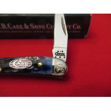 Case XX Tiny Texas Toothpick Amercian Flag Shield  Scrolled Bolsters Blue Bone  Pattern #610096