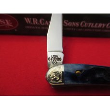 Case XX Tiny Texas Toothpick Amercian Flag Shield  Scrolled Bolsters Blue Bone  Pattern #610096