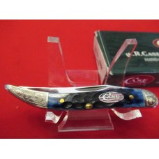 Case XX Tiny Texas Toothpick Amercian Flag Shield  Scrolled Bolsters Blue Bone  Pattern #610096