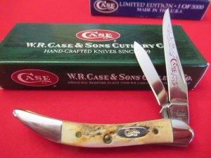 Case XX Stag Handle 2 Blade Tiny Texas Toothpick Red Letter  Pattern # 520096 SS