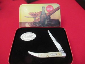 Case XX Coca- Cola Tiny Texas Toothpick Natural Bone Handles Pattern # 610096 SS 