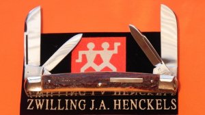 Vintage J A Henckels Premium Stag 4 Blade Congress w Rectangle Shield Pocket Knife -MDL# 923