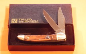 J A Henckels Copperhead Pocket Knife w European Gunstock Walnut Handles +Pouch, COA & Hard Box -NOS
