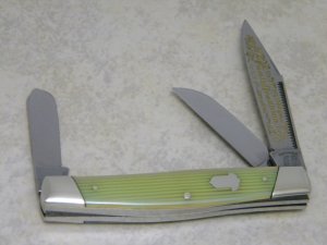 Fight'n Rooster Germany Celebrated Green & Tan Stripe 1990 It's A Family Tradition Stockman Knife