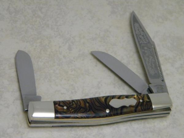 Fight'n Rooster Germany Celebrated Black & Gold Swirl 1991 Wild Card Stockman Knife Fight'n Rooster Germany Celebrated Black & Gold Swirl 1991 Wild Card Stockman Knife