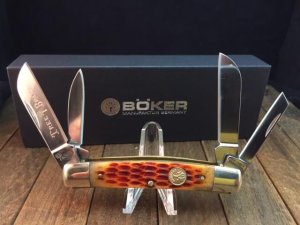 Boker Amber Jigged Bone 4 Blade Congress, Mint in Box