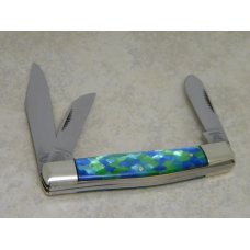 Fight'n Rooster Germany Celebrated Blue & Chartreuse Cracked Pearl 1992 Stockman Knife