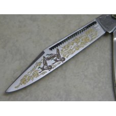 Fight'n Rooster Germany Celebrated Blue & Chartreuse Cracked Pearl 1992 Stockman Knife