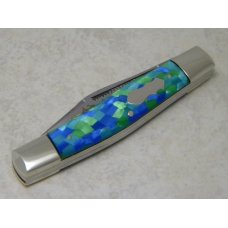 Fight'n Rooster Germany Celebrated Blue & Chartreuse Cracked Pearl 1992 Stockman Knife
