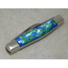 Fight'n Rooster Germany Celebrated Blue & Chartreuse Cracked Pearl 1992 Stockman Knife