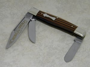 Fight'n Rooster Germany Celebrated Bronze & Black Stripe 1986 Double Trouble Stockman Knife
