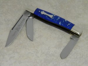 Fight'n Rooster Germany Celebrated Purple Blue Swirl "Fight'n Rooster" Etch Stockman Knife