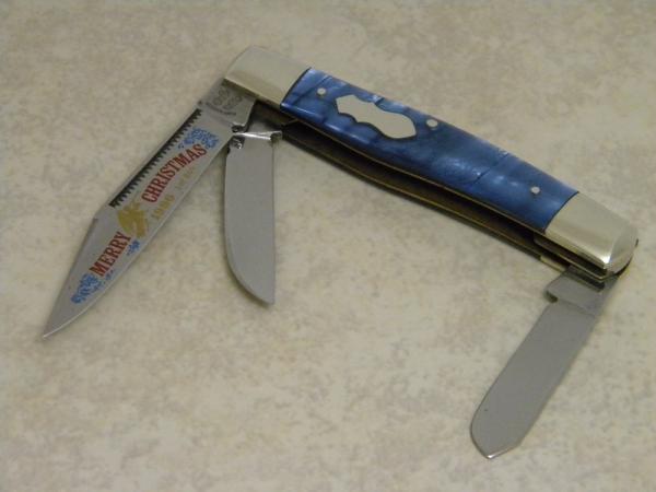 Fight'n Rooster Germany Celebrated Blue & Silver " Merry Christmas 1990" Stockman Knife