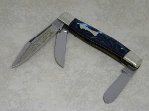 Fight'n Rooster Germany Celebrated Blue, Silver & Black 1985 "West Coast Turnaround" Stockman Knife