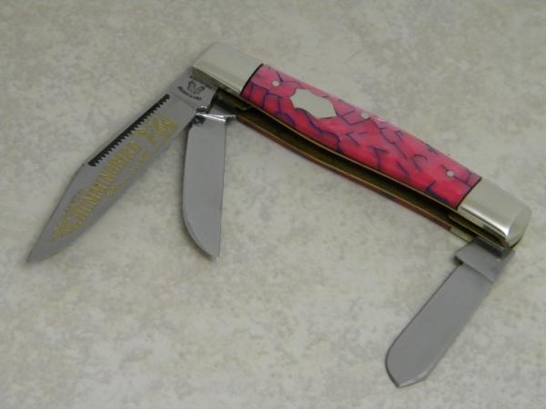 Fight'n Rooster Germany Celebrated Pink Cracked Pearl "Hummingbird" Stockman Knife Fight'n Rooster Germany Celebrated Pink Cracked Pearl "Hummingbird" Stockman Knife