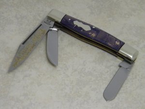 Fight'n Rooster Germany Celebrated Gold Fingerprint 1990 "Leather'n Lace" Stockman Knife